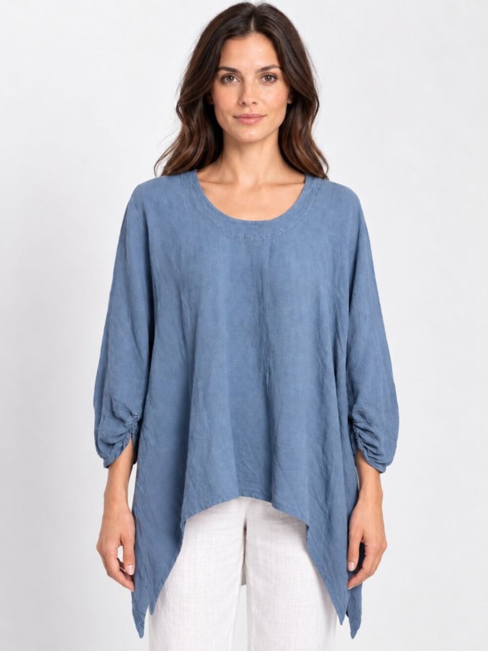 Oh My Gauze Arty Tunic Top XXL Blue Cotton Gauze Asymmetrical Size 3 XXL